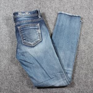 Miss Me Girls Ankle Skinny Jeans Size 12 Embroidered Sides Frayed Hem